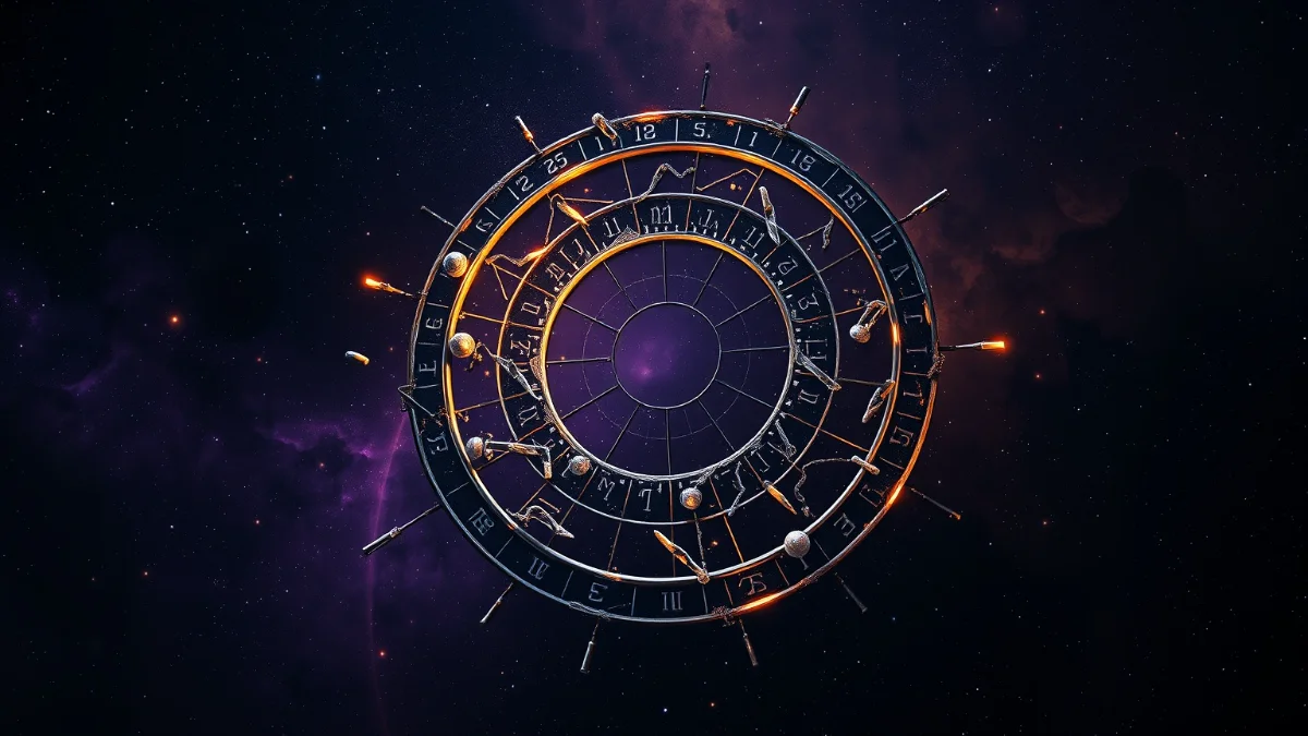 Fractured zodiac wheel symbolizes astrological incompatibility and loss