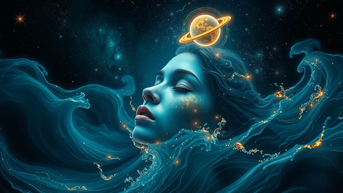 Pisces constellation, tears transforming to light, Saturn guardian presence