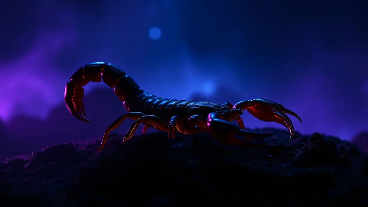 Venomous Scorpion with cosmic violet bioluminescent glow