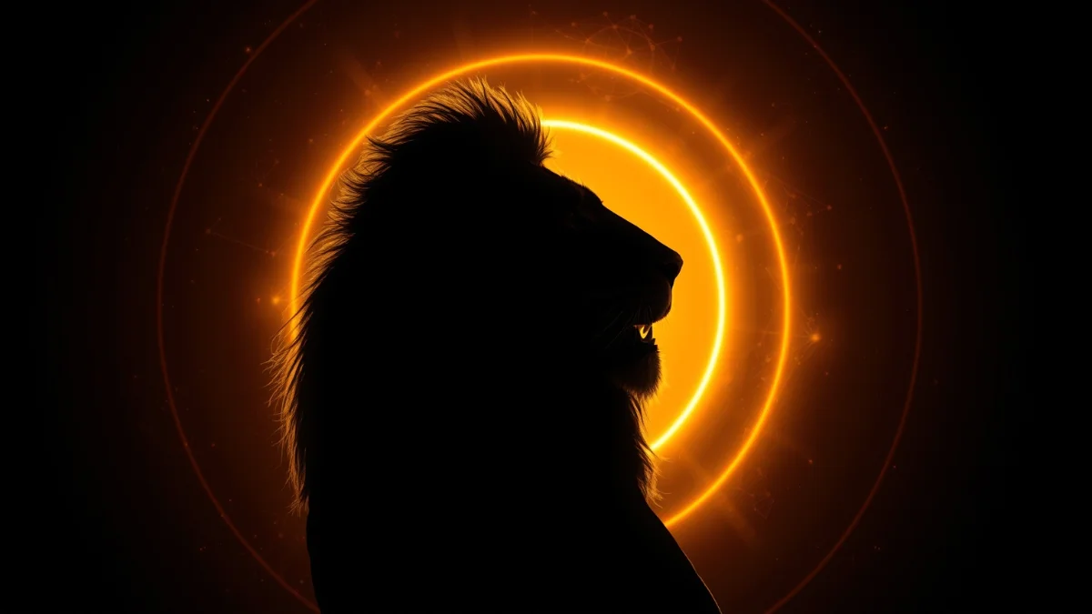 Lion silhouette glowing with Jupiter's cosmic golden light