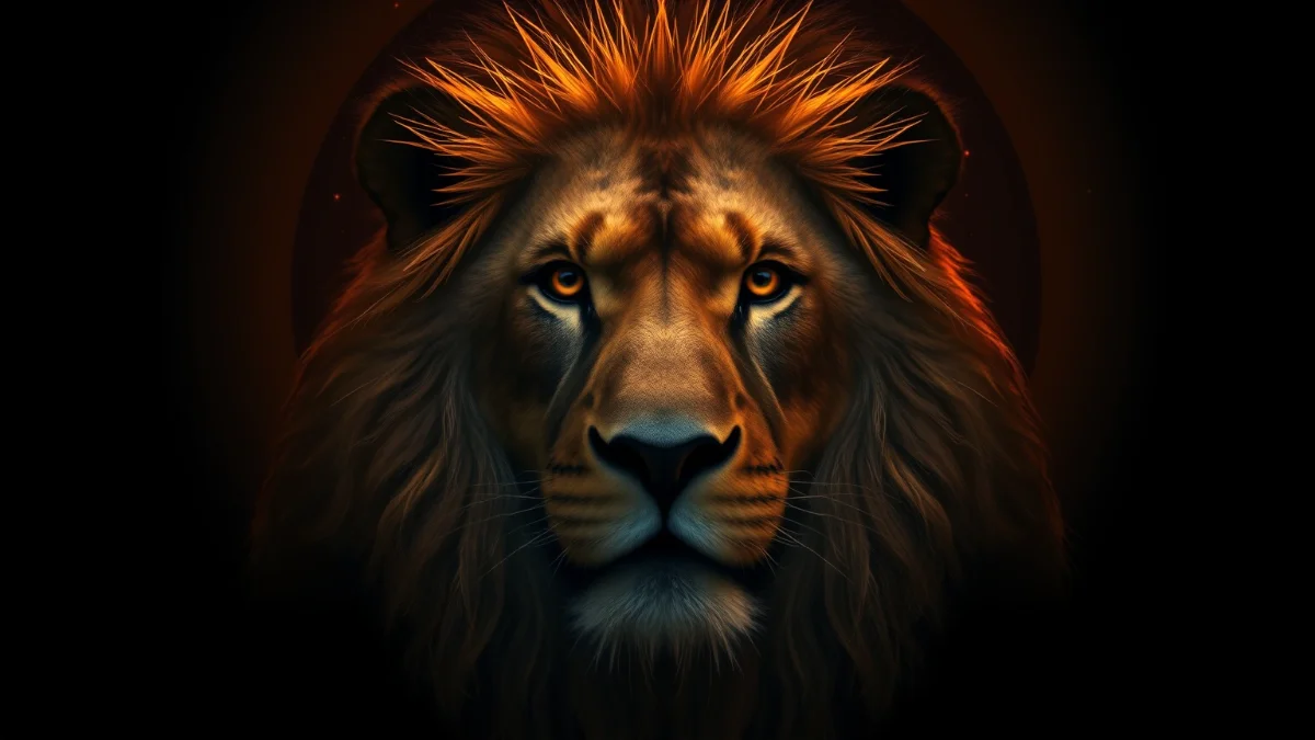 Leo lion radiating golden solar confidence and power